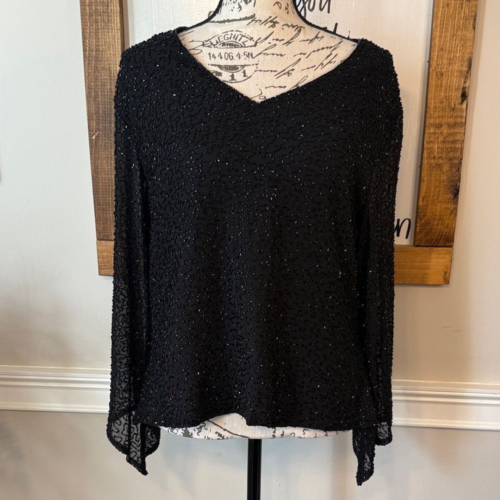 J Laxmi New York Beaded Sheer Blouse